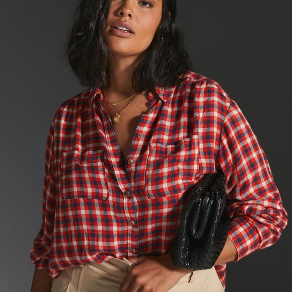 Anthropologie Pilcro Wool Blend Relaxed Button Down‎ Shirt Women’s Sz XXS (NWOT) - Picture 1 of 9